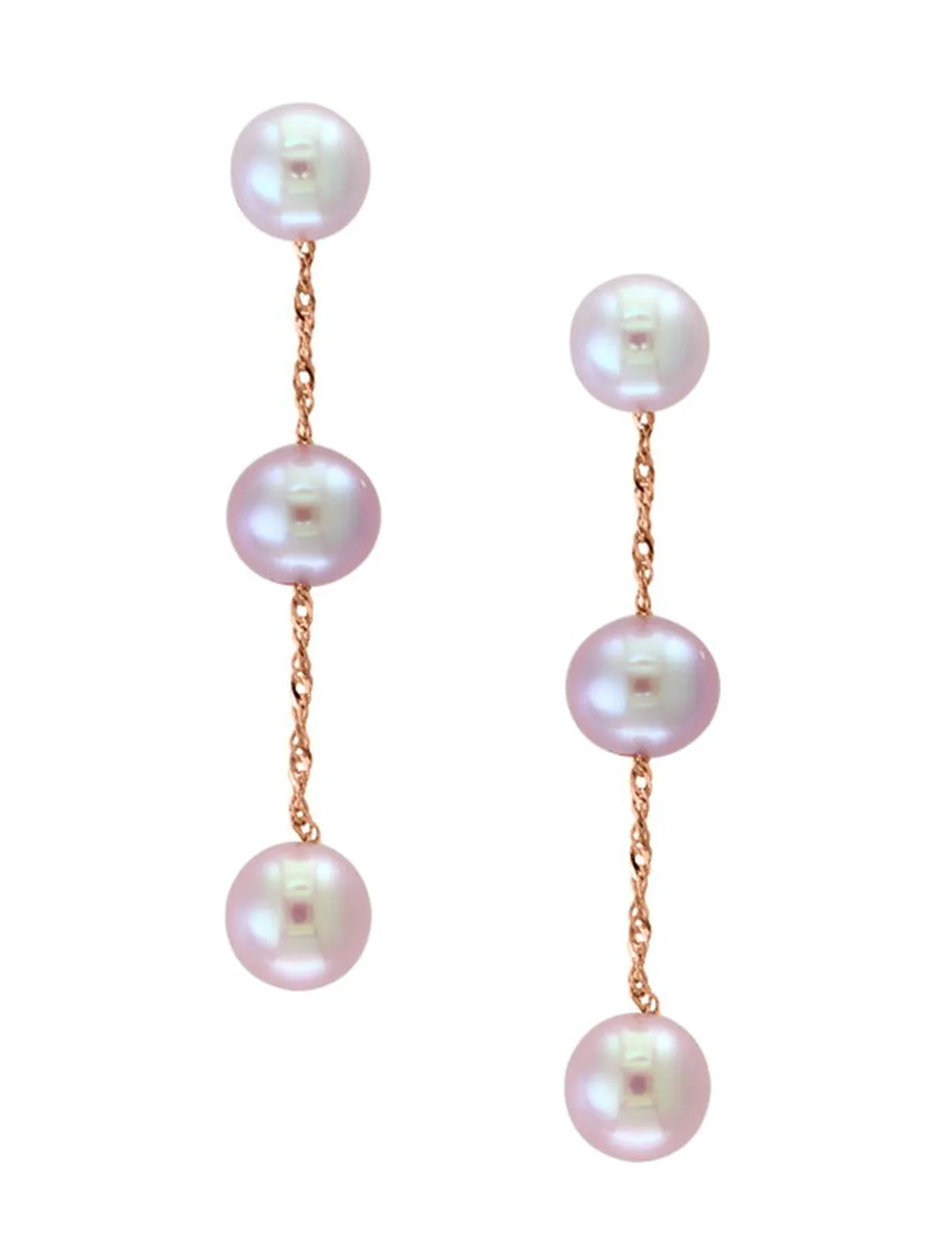 14K Rose Gold 5.5-6mm Pink Freshwater Pearl Drop Earrings