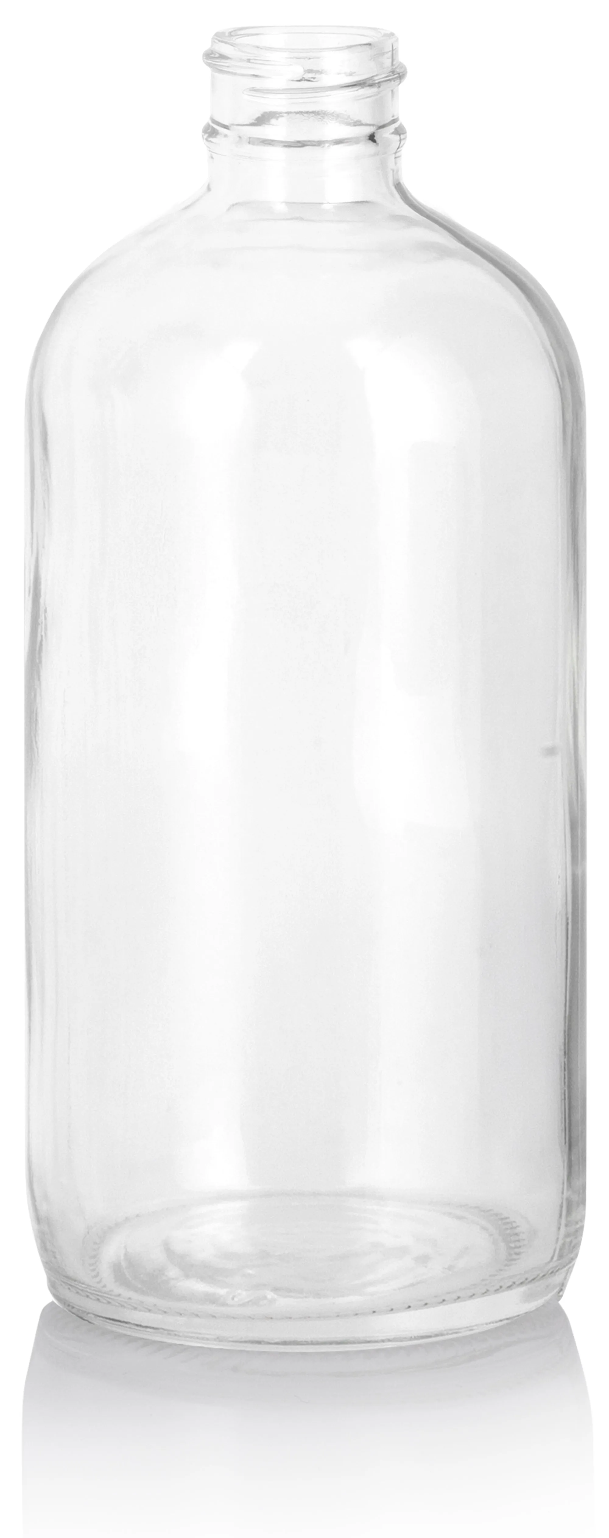 16 oz Clear Glass Boston Round Bottled with Heavy Duty White Trigger Spray (4 Pack)