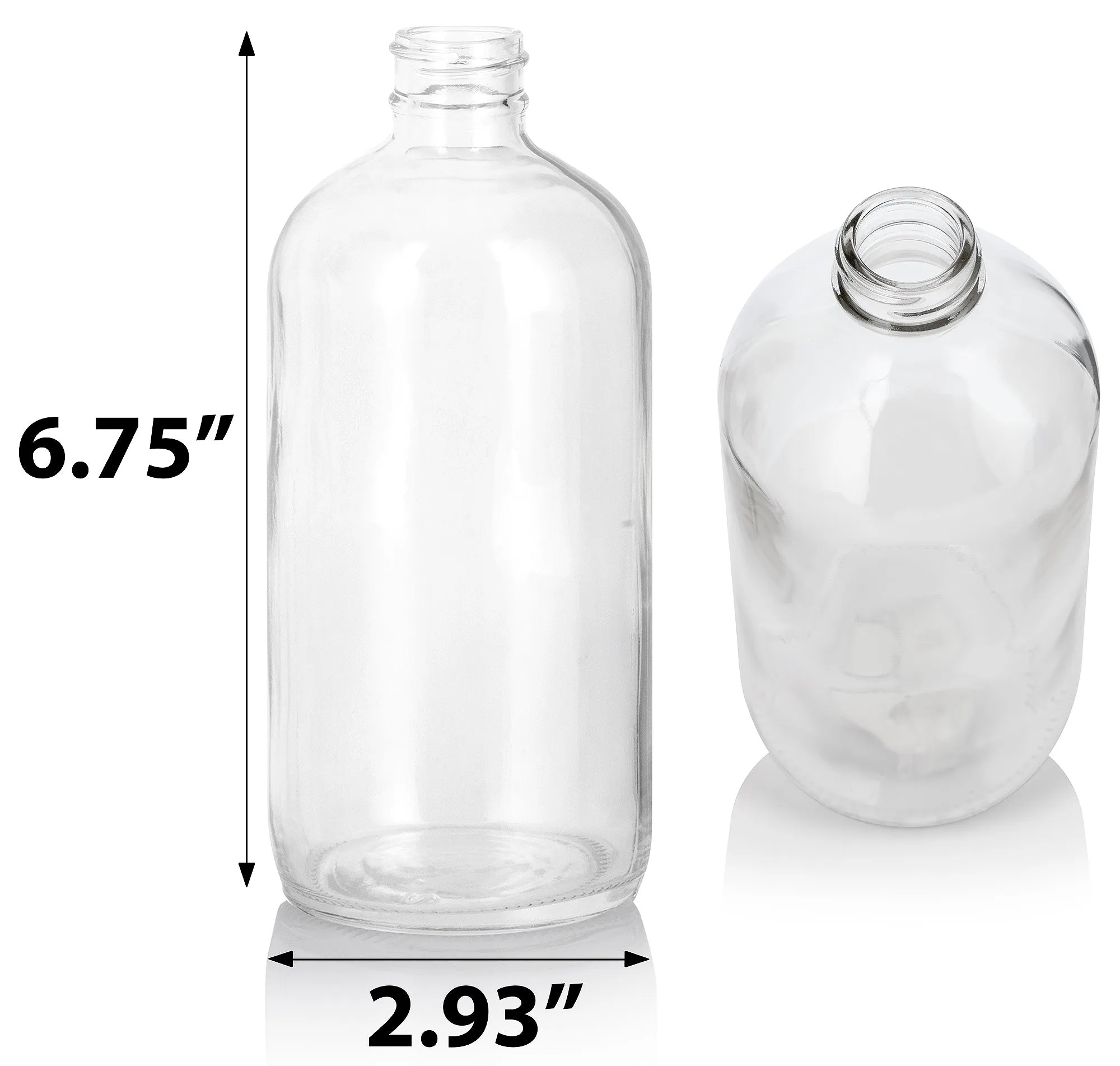 16 oz Clear Glass Boston Round Bottled with Heavy Duty White Trigger Spray (4 Pack)