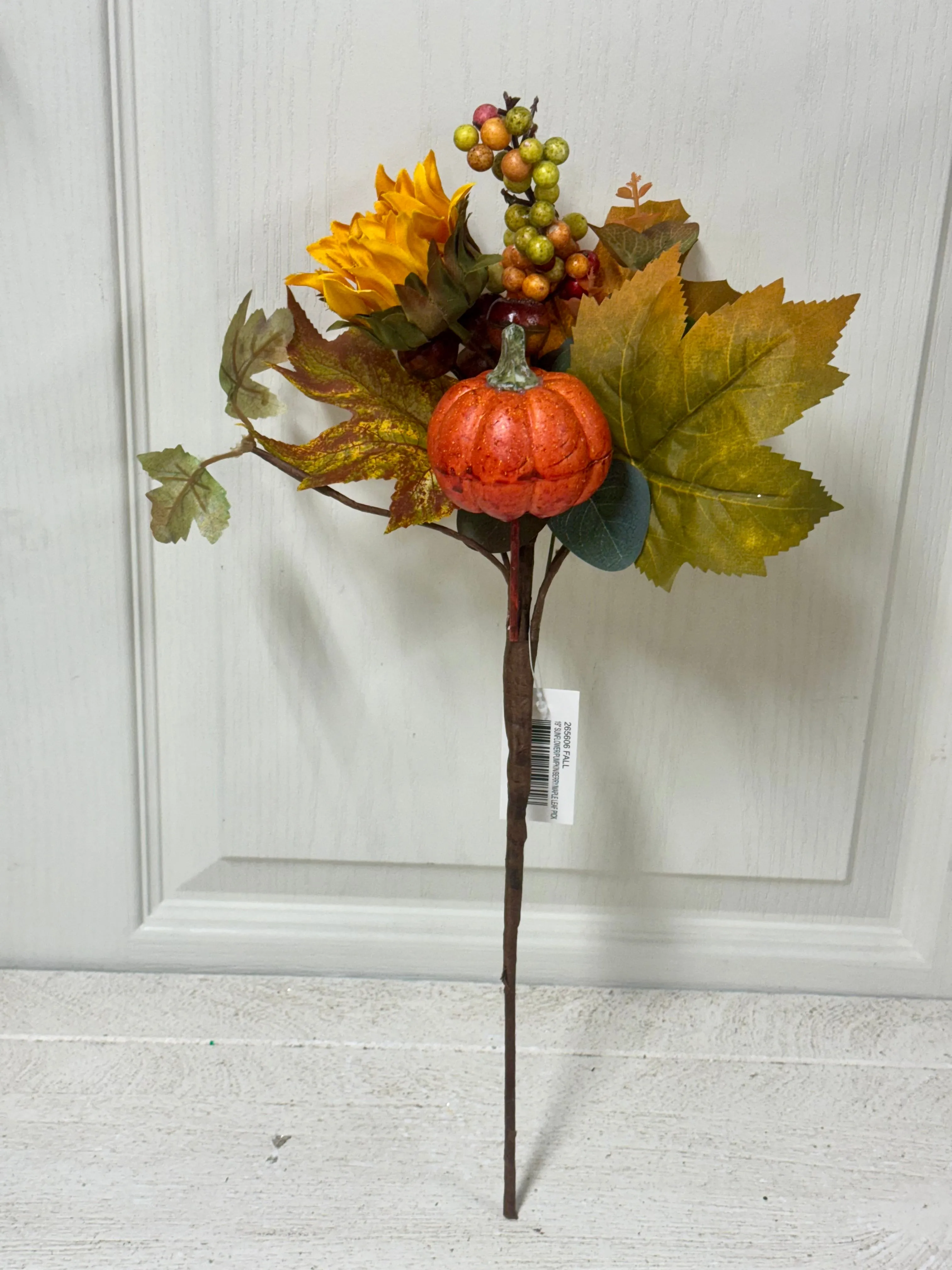 19 Inch Sunflower And Pumpkin Fall Floral Pick