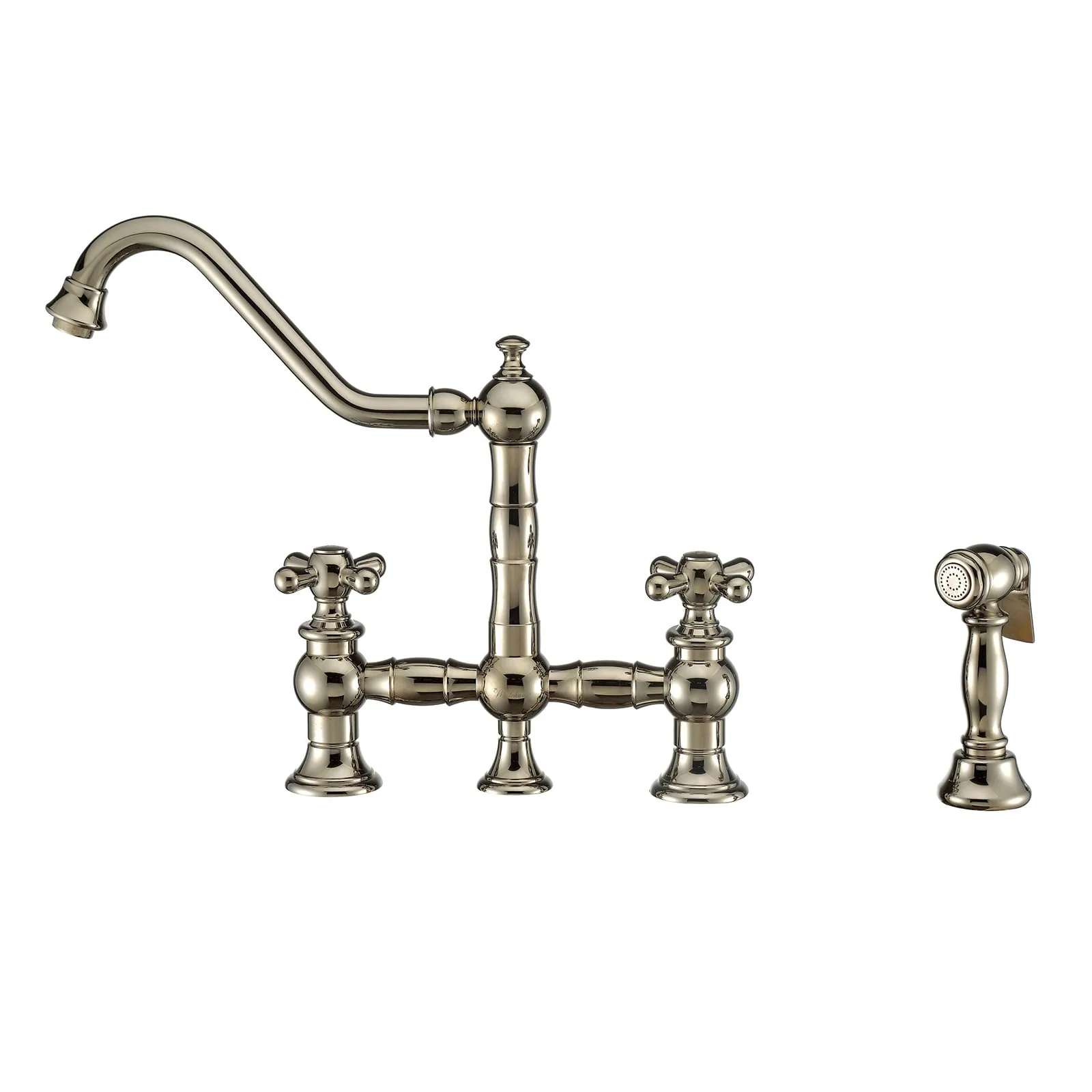 Whitehaus WHKBTCR3-9201-NT-PN Vintage III Plus Bridge Faucet with Swivel Spout and Side Spray